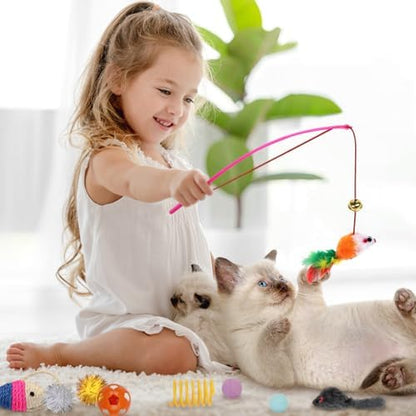 QUOZUO Cat Toys Kitten Toys Assortments, 32 Packs Interactive Cat Toy Variety Pack for Kitty, Cat Wand Toy, Cat Crinkle Balls Bell Balls with Bells, Cat Spring Toy, Catnip Toys for Indoor Cats Kitten - Image 6