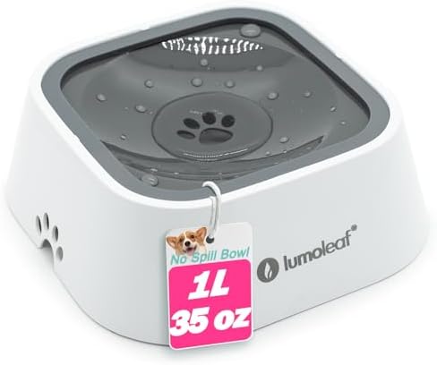 LumoLeaf No Spill Water Bowl for Dogs, Slow Feeder for Messy Drinkers, Drip-Free, Splash-Proof Design (Grey, 35oz) by LumoLeaf