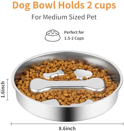 Novery Non-Slip Stainless Steel Slow Feeder Dog Bowl, 2-Cups - Image 2