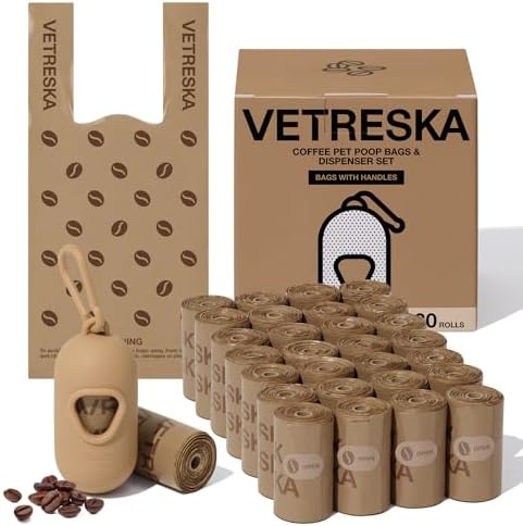 VETRESKA Dog Poop Bags with Handles 450 Count, Coffee Scented Waste Bags by VETRESKA
