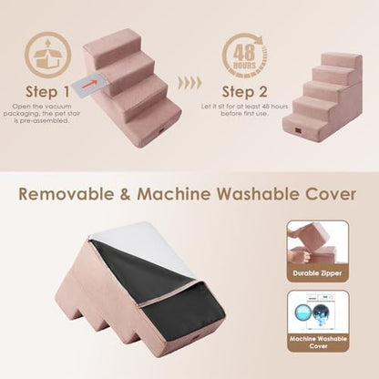 EHEYCIGA Dog Stairs for High Bed 22.5" H, 5-Step Dog Steps, Pink - Image 6