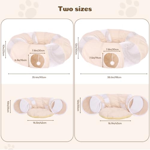Ownpets 2 in 1 Collapsible Cat Tunnel for Indoor Cats with Cushion Bed - Image 3