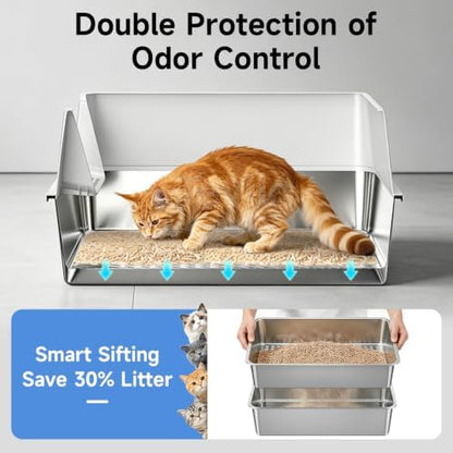 Stainless Steel Sifting Cat Litter Box for Pine Pellets, Light Gray - Image 6