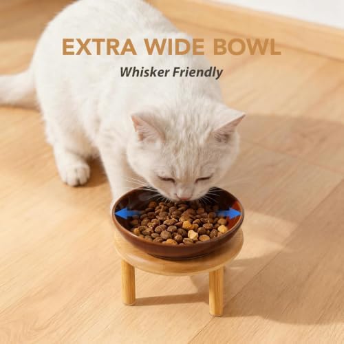 Havniva Elevated Cat Bowls, Ceramic Cat Bowl with Bamboo Stand Wide Opening - Image 6