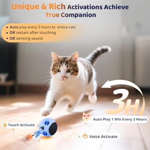 Cat Toys Ball, Smart Motion Sensor Moving Ball with 4 Sounds& 3 Speed Modes - Image 2