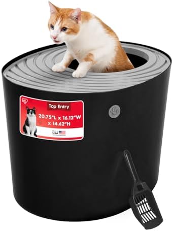 IRIS USA Large Top Entry Cat Litter Box, Hooded Privacy, Black/Gray by IRISUSA