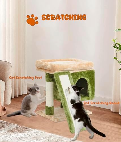 SYANDLVY Small Cat Tree for Indoor Cats, Cat Tower with Scratching Post, Modern Activity House for Large Cats, Condo with Board, Kittens Cave - Image 6