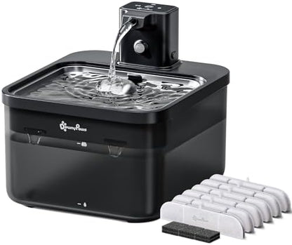 DownyPaws Cat Water Fountain Cordless, Pet Fountain, Black Pro, 6 Filters by DownyPaws