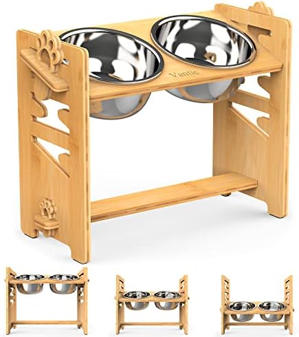 Vantic Elevated Dog Bowls, Adjustable Bowl Stand Large/XLarge, Natural by Vantic