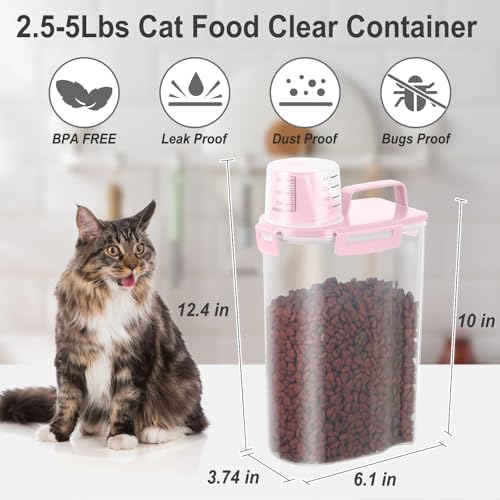 Dog Cat Food Storage Container with Cup (Pink, 2.5L) - Image 5