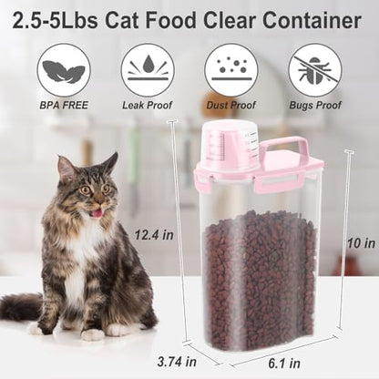 Dog Cat Food Storage Container with Cup (Pink, 2.5L) - Image 5