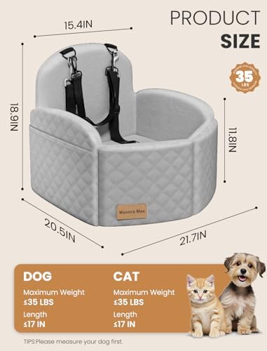 Dog Car Seat Booster for Small/Medium Dog up to 35lbs, Pure Grey - Image 3