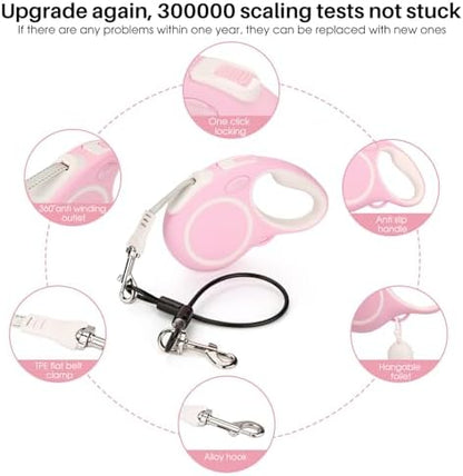 Upgraded 16 Ft Retractable Dog Leash with Chew Proof Cable - Pink - Image 3