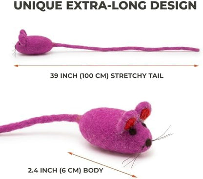 Glaciart One Felt Mouse Cat Toy – Soft Fuzzy Enrichment 100% Natural Wool - Interactive Catnip Play Cat Toy Set - Safe for Pets, Non-AZO Colored Dyes - 42” Long - Image 2