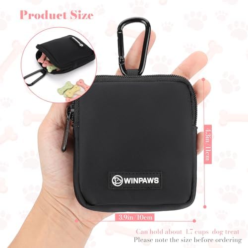 Dog Treat Pouch with Training Clicker,Waterproof Nylon Fabric Poop Bag Holders for Leashes,Hands Free Small Dog Walking Bag with Carabiner, Pet Puppy Training Walking Essentials (Black) - Image 6