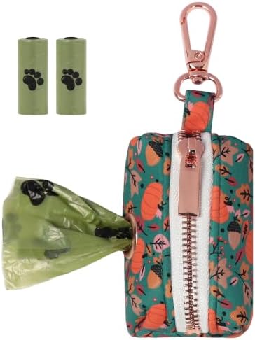 ARING PET Fall Dog Poop Bag Holder, Cotton Puppy Pumpkin Waste Bag Dispenser Attach to Any Leashes, Portable Washable Pet Waste Pouch Holder with Two Rolls of Bags by ARINGPET
