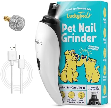 LuckyTail Pet Nail Grinder for Dogs and Cats - Super Quiet and Low Vibration Electric Dog Nail Grinder with 2 LED Lights - USB Rechargeable and Cordless - 2 Speeds - Small to Large Pets by LuckyTail