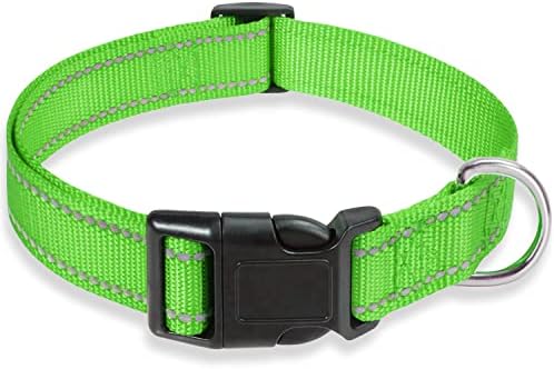 Reflective Dog Collar, Puppy Collar with Buckle Adjustable, Grass Green M by BOOMIBOO