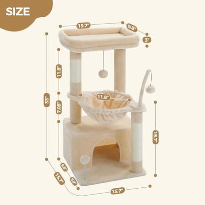 PEQULTI 4-in-1 Cat Tree for Kittens & Small Cats, 33in Beige Tower - Image 6