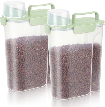 LEAWALK 5Lbs /6Qt/5L Airtight Cat Dog Food Storage Container with Upgraded Large Nozzle BPA-Free, Pet Food Storage Containers for Rice, Grain, Pet Food, Flour, Dog Treat Storage-2 Pack Green by LEAWALK