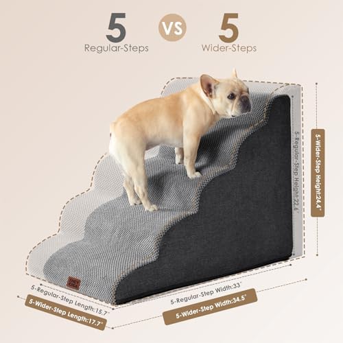 EHEYCIGA Curved Dog Stairs Ramp, 5-Step Extra Wide High Beds, Pet Step - Image 4