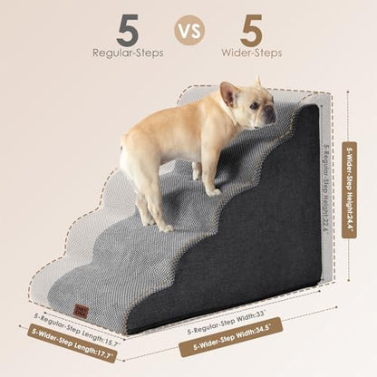 EHEYCIGA Curved Dog Stairs Ramp, 5-Step Extra Wide High Beds, Pet Step - Image 4