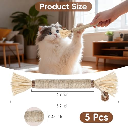 5 Pack Silvervine Sticks Cat Toys, Natural Chew Kitten Teething Toys for Cleaning, Matatabi Catnip Treat Toys, Catmint Silver Vine Sticks for Bored Indoor Kitty - Image 5