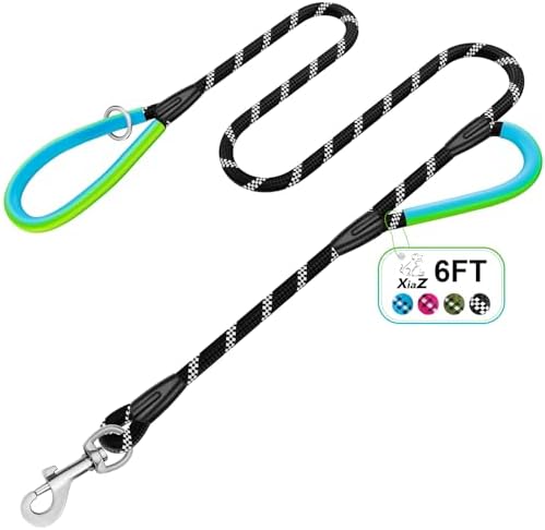 Dog Leash Heavy Duty 4/5/6ft XiaZ 2 Handles Dog Leashes for Medium Large Dogs 1/2 Inch 1000lb Strength Reflective PVC Waterproof-Handles Metal Hook Dual-Handle Rope Leash Nighttime Safety by XiaZPet