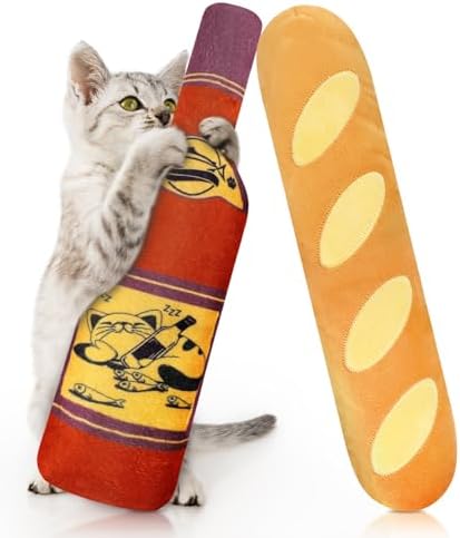 CiyvoLyeen Plush Bread Wine Bottle Catnip Toys for Indoor Cats 2 Pack by CiyvoLyeen
