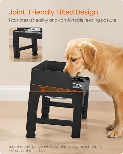 Feandrea Dog Bowls Elevated, Adjustable Height, Tilted Design - Image 5