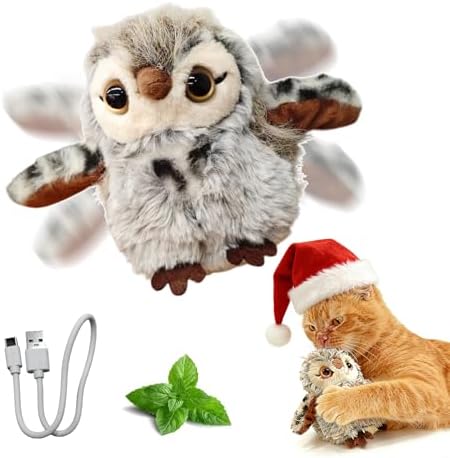 Puffluv Flapping Cat Toy,Can NOT Fly Chirping Owl Interactive 3-Mode Flapping Bird, Rechargeable USB with Catnip Pouch for Indoor Kitty Playful Exercise Reduce Boredroom by Unknown