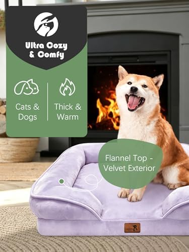 Spotted Play Orthopedic Dog Bed with Sides - Sofa Beds for Medium Dogs, Supportive Foam Pet Couch Bed with Washable Removable Cover, Waterproof Lining and Non-Slip Bottom, Purple - M - Image 2