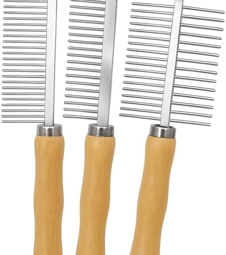 Set of 3 Stainless Steel Pet Hair Comb, Wooden Handle of Bamboo Proven Grooming Tools Kit for Dogs Cats and Other Animals by TOPMEDETS