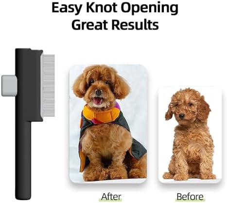 Marchul 2Pcs Pet Comb Flea Comb Set for Cats Dogs, Cat Grooming Brush with Release Button and Stainless Steel Round Teeth, Self-Cleaning Dog Combs for Removing Pet Hair, Knots & Loose Fur, Black - Image 6
