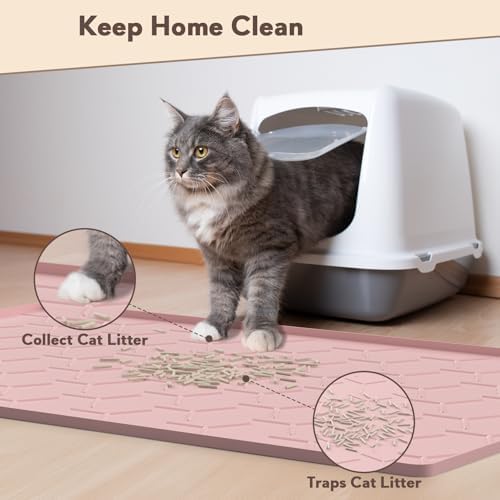Garoopion Silicone Cat Litter Mat 34×22 inch, Easy to Clean, Pink - Image 2