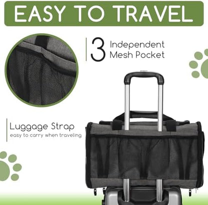 Pet Carrier for Cats & Small Dogs, Travel Carrier with Anti-Collapse Support, Chew Resistant Buckles, Luggage Sleeve, Multi-Pocket Storage, Reversible Mat & Bowl (Gray, Medium (17.5"x11"x11.5")) - Image 6