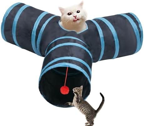 Cat Tunnel Tube Toys, 3 Ways Tunnels for Indoor Cats with Play Ball by Deofun