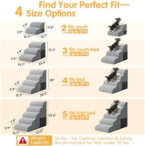 Topmart High Density Foam Dog Stairs 4 Tiers,Extra Wide Deep Pet Steps - Image 3
