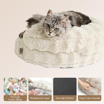 EHEYCIGA Dog Bed Medium Size Dog, Fluffy Small Dog Couch with Removable Washable Cover, Bolster Pet Sofa, Waterproof and Non-Slip, 30" x 30"x 8.5", Cream - Image 5
