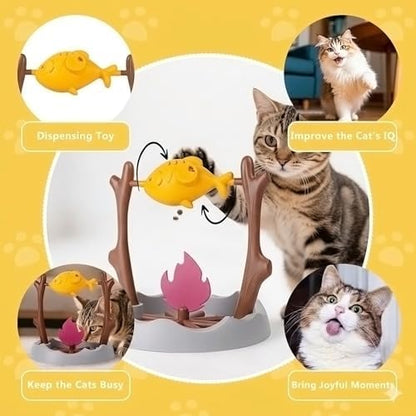 Cat Slow Feeder, Interactive Cat Puzzle Toy Treat Dispenser - BBQ Campfire Grill Design, Adjustable Rotating Fish Flame Mental Stimulation Food Dispensing Toy for Indoor Cats Kittens-Fat Fish - Image 5