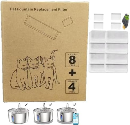 Cat Water Fountain Filters for JLVDXN 4L/135oz Pet Water Fountain - Set of Pet Fountains Filter - Including 8 Pieces Filters + 4 Pieces Sponges - Image 2