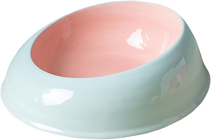 15° Inclined Cat Bowl Optimal Neck Support, Effortless Eating 6.89-Inch Wide and 2.05-Inch Tall Saucer with 7.04-Ounce Capacity Pet Bowl for Cats and Small Dogs（Blue Pink）