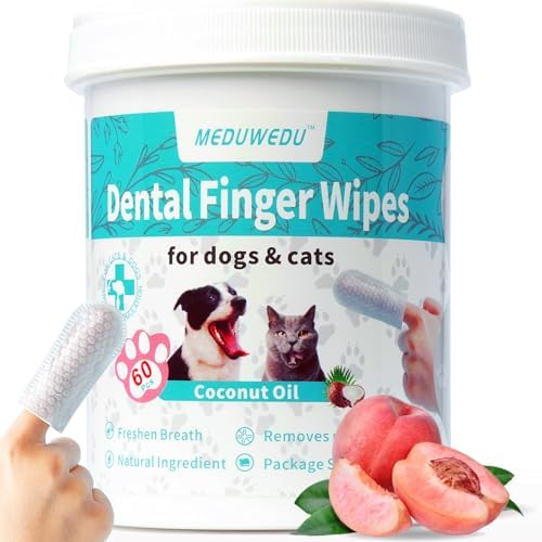 MEDUWEDU Dental Care Finger Wipes 60 Counts,Teeth Cleaning Finger Wipes for Dogs & Cats,Reduces Plaque & Supports Oral Freshness, Peach Scent by MEDUWEDU