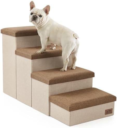 COZY KISS Dog Stairs with Storage, 22" H Wider Dog Steps, 4-Step by COZYKISS