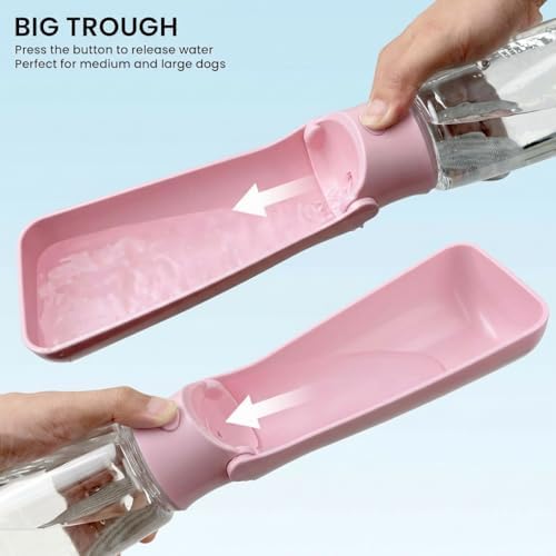 Portable Dog Water Bottle for Walking – 19oz / 12oz Foldable Pet Water Dispenser for Puppies, Medium & Large Dogs – Leak Proof Travel Water Bowl for Small Animals Dog Accessories(19OZ Pink) - Image 4