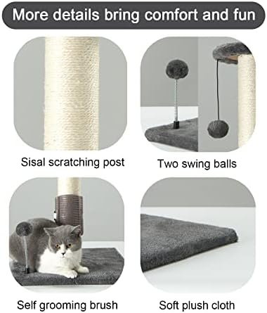PEEKAB 32" Tall Cat Scratching Post Sisal Scratch Posts,with Hanging Ball and Self-Massage Brush Vertical Scratcher for Indoor Cats and Kittens Gray 32inches - Image 2