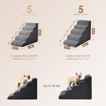 EHEYCIGA Curved Dog Stairs Ramp, 5-Step Extra Wide High Beds, Pet Step - Image 3