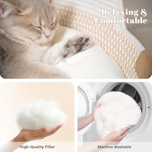 CHEERHOME PETS Handwoven Cat Basket Bed Cooling for Indoor Cat with Cushion - Image 3