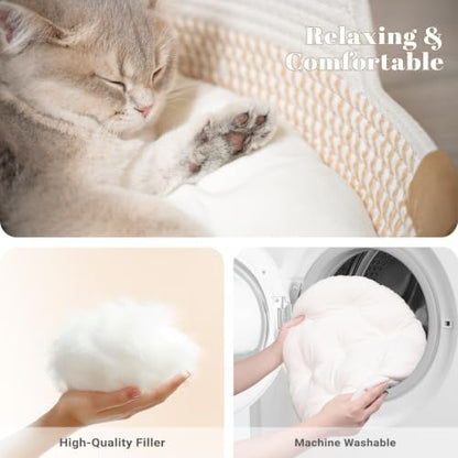 CHEERHOME PETS Handwoven Cat Basket Bed Cooling for Indoor Cat with Cushion - Image 3