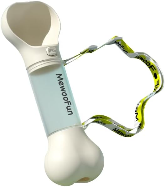Bone Shaped Pet Water Bottle with Poop Bag Dispenser - Leak-Proof Portable Pet Travel Water Dispenser with Drinking Bowl for Walking, Hiking, & Outdoors, White